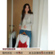 JOCO T恤两件套 显瘦长袖 CHIC简约撞色镂空针织吊带背心女秋季 修身