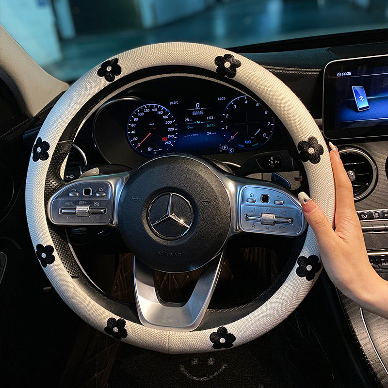 汽车方向盘套车载车把套防滑吸汗创意个性夏季车用品装饰亚麻女神