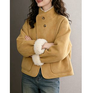 美拉德高级感毛领皮毛一体外套女短款2025冬季新款时尚轻熟风棉服
