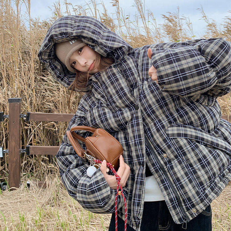复古格子短款羽绒棉衣女小个子冬季2025年新款高级感棉服外套女
