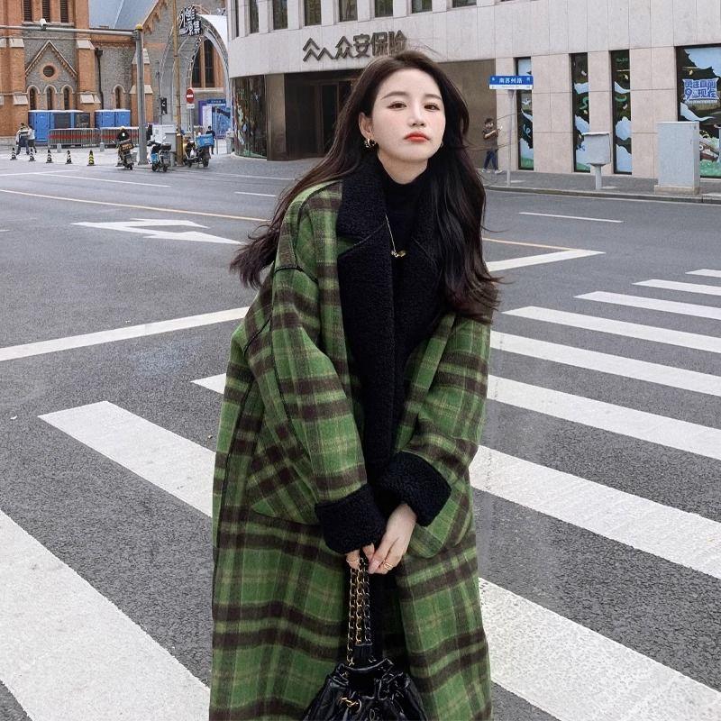 双面穿羊羔绒毛呢子大衣女中长款2024新款秋冬高级感韩系毛呢外套