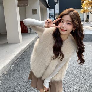 2024秋冬外套女加棉保暖毛毛背心显瘦皮草马甲女仿狐狸毛坎肩加厚