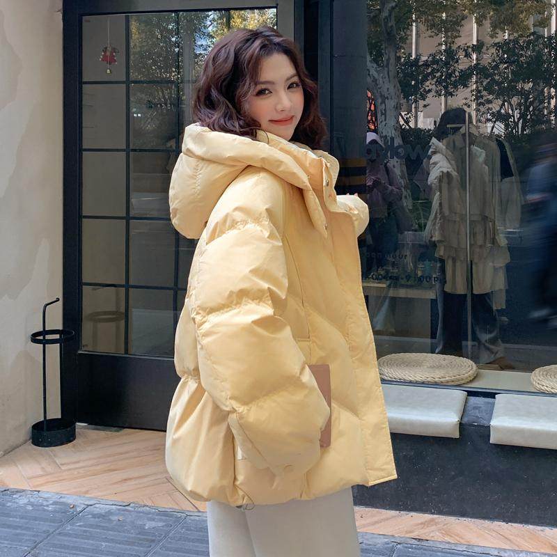 黄色短款羽绒棉服女冬季