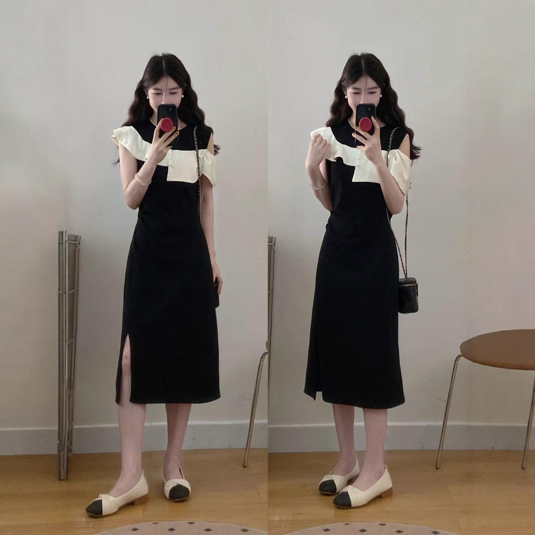 2025年大码女装甜美少女感女夏季新款胖MM高级感露肩显瘦连衣裙