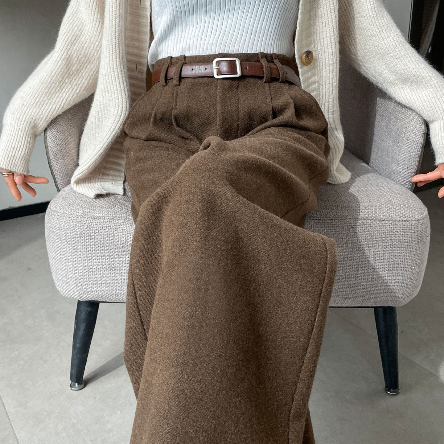 加绒加厚毛呢阔腿西装裤女2025年秋冬季新款高腰显瘦直筒休闲裤子