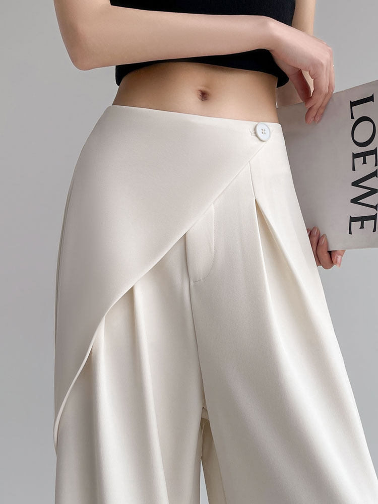 高腰收腹冰丝垂感阔腿裤女2025年夏季新款宽松显瘦直筒休闲西装裤