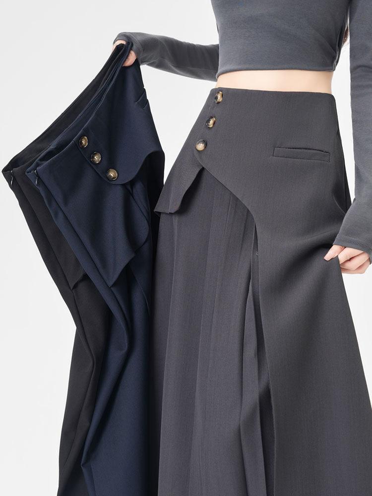灰色西装半身裙女2025年秋季新款高腰垂感显瘦a字百褶中长款长裙