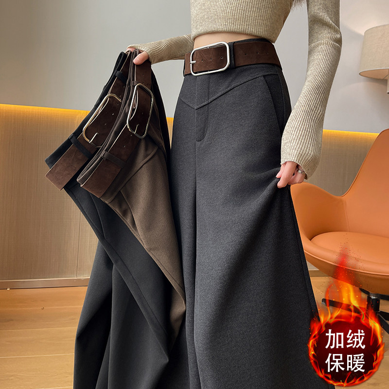 加绒加厚毛呢西装阔腿裤女2025年秋冬季新款高腰垂感显瘦直筒裤子