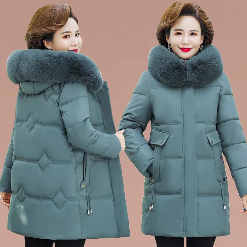 妈妈冬装棉衣外套中老年中长款大码羽绒棉服