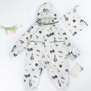 男女童小孩防水连体裤 外贸连体雨衣厂满印轻薄连帽雨衣幼儿园宝宝