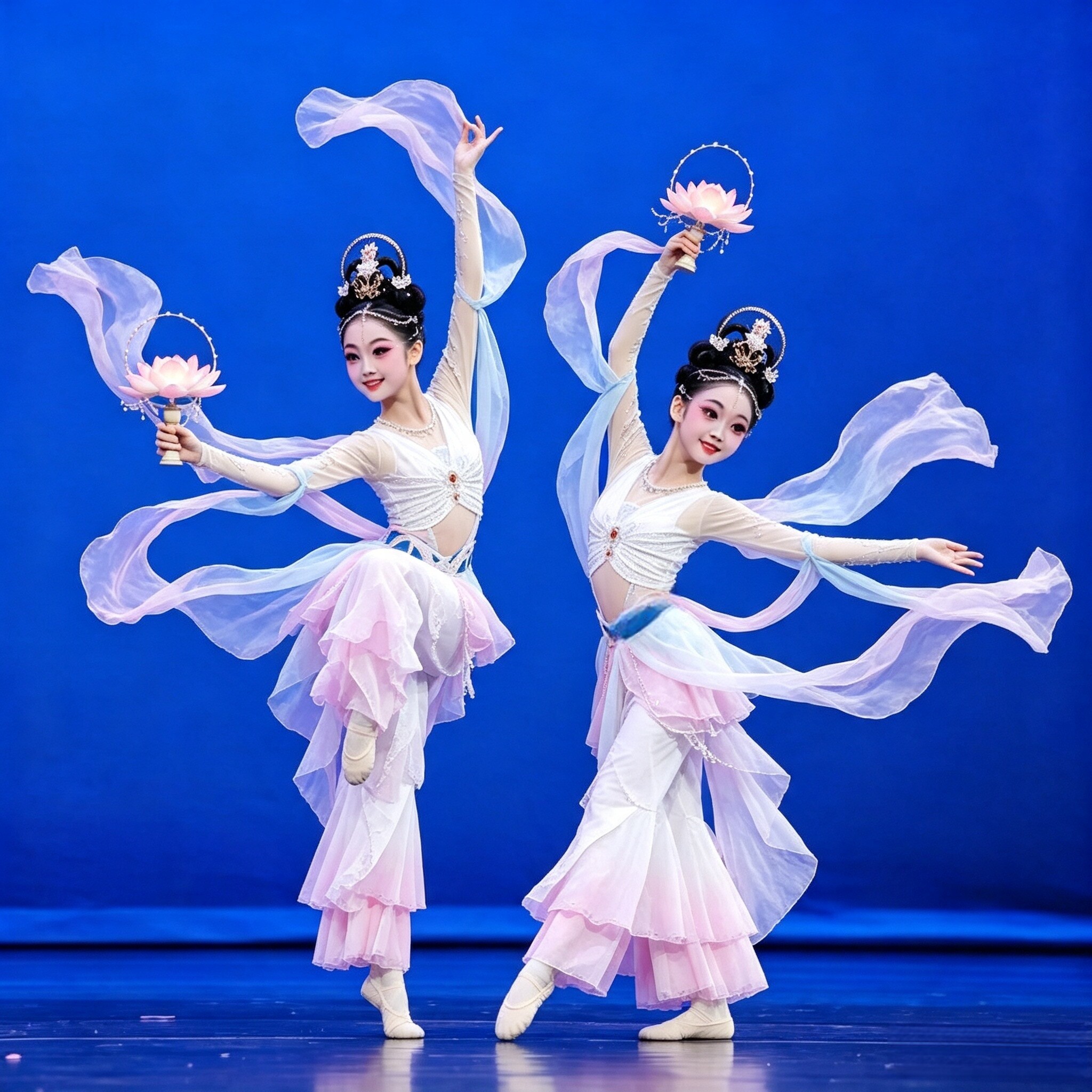 女童中国风古典舞表演服少儿敦煌飞天荷花灯芙蕖织语剧目演出纱裙
