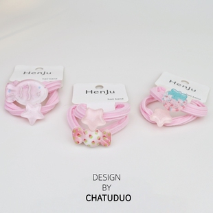 甜美少女心小鱼星星毛巾圈头绳女生橡皮筋高弹力耐用两件装 扎丸子