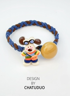 创意可爱卡通小狗发圈编织橡皮筋头绳女生简约少女心发绳扎丸子头