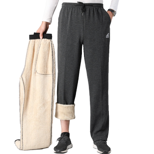 冬季爸爸羊羔绒裤子男中老年人松紧腰外穿宽松男士加绒加厚运动裤