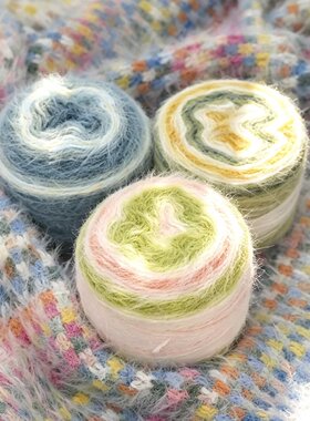 段染雪宝毛线彩虹蛋糕diy渐变手工编织毛衣围巾帽子披肩羊毛