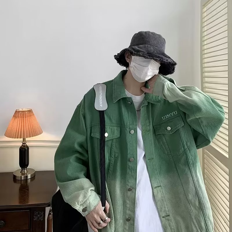街头嘻哈宽松夹克美式复古高街牛仔外套男春秋季ins潮牌渐变扎染