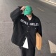 复古hiphop休闲夹克宽松潮流复古黑色牛仔外套男潮牌春秋季 美式