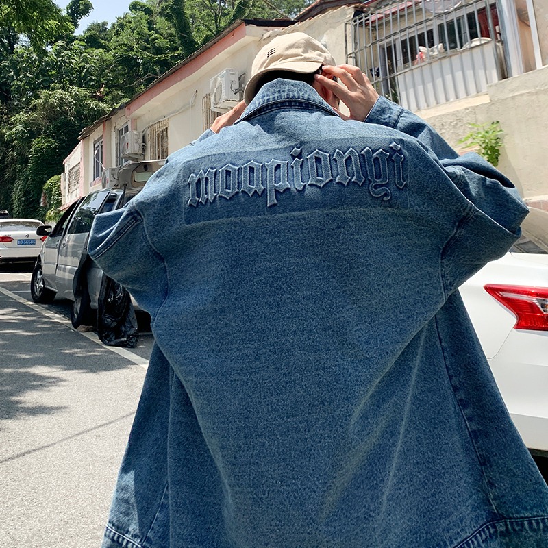 高级感牛仔衣夹克美式复古深蓝色牛仔外套oversize高街男春秋潮牌