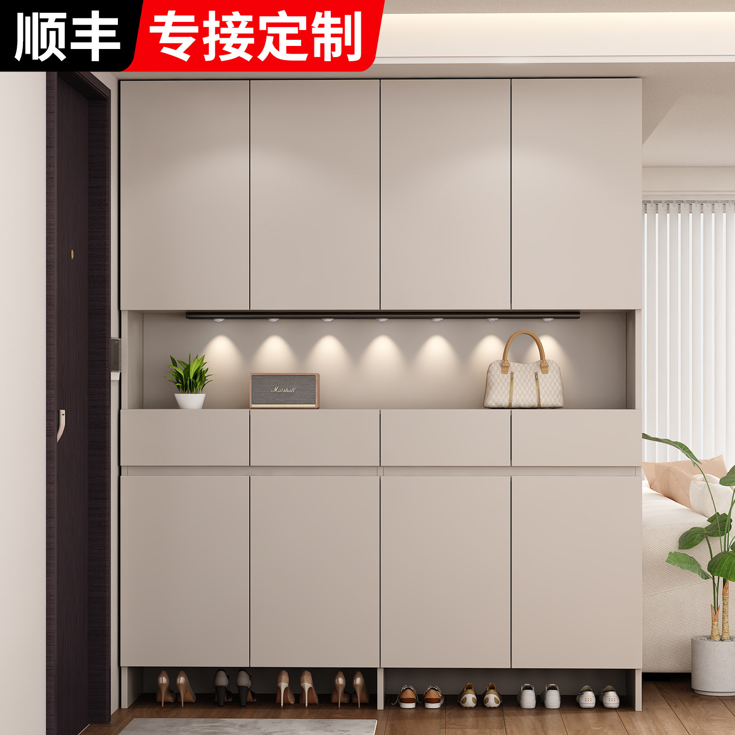 入户门口换鞋柜收纳柜一体靠墙家用储物柜玄关柜多层定制实木鞋柜