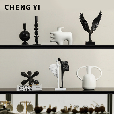 软装工艺品黑白抽象艺术简约