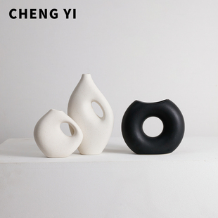 饰品摆设 诚艺现代风艺术几何陶瓷花瓶摆件客厅高级感小众样板间装