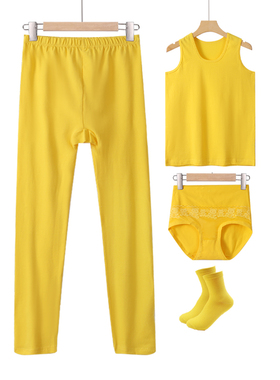 莱卡棉女士黄秋裤高腰大码本命年金黄色内衣套装鸿运打底裤黄背心