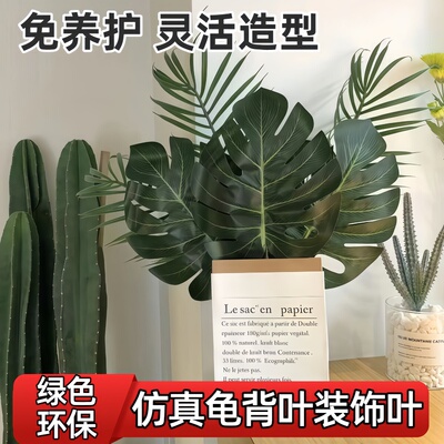 单片仿真绿叶假树叶龟背竹直播仿真龟背叶组合散尾叶塑料假树绿叶