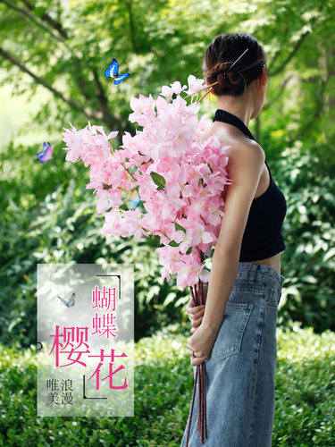 仿真樱花枝假花塑料桃花梨花树店面吊顶装饰花藤日式网红绢花拱门