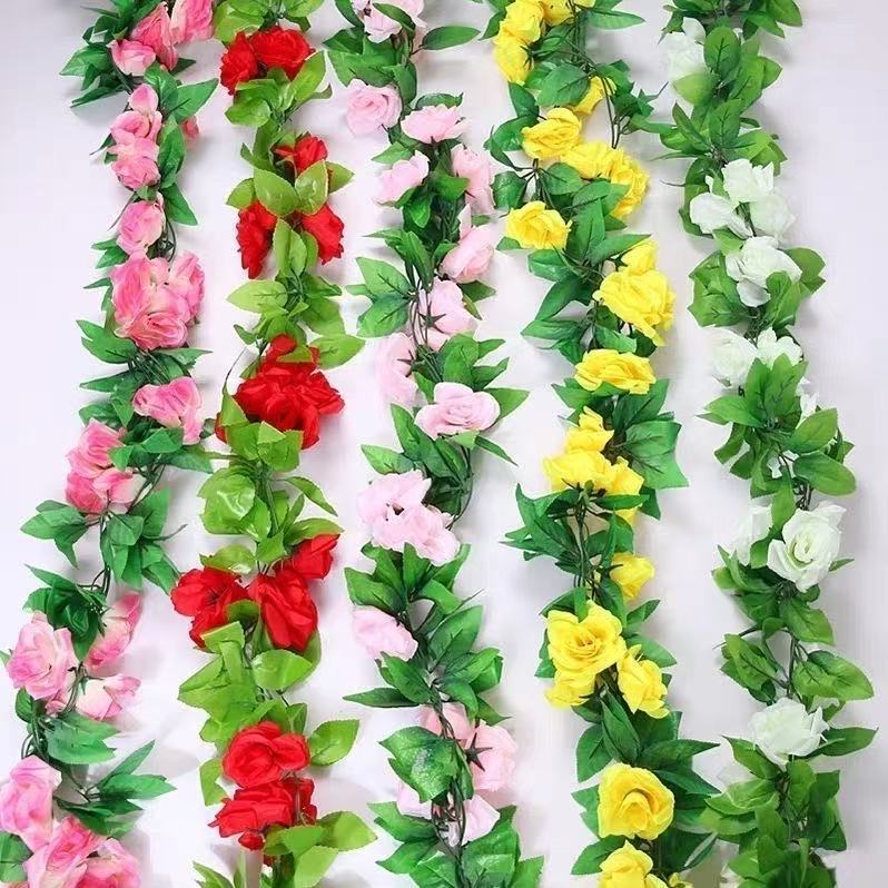 仿真玫瑰花藤条壁挂假花藤水管道空调管室内客厅装饰吊顶藤蔓植物