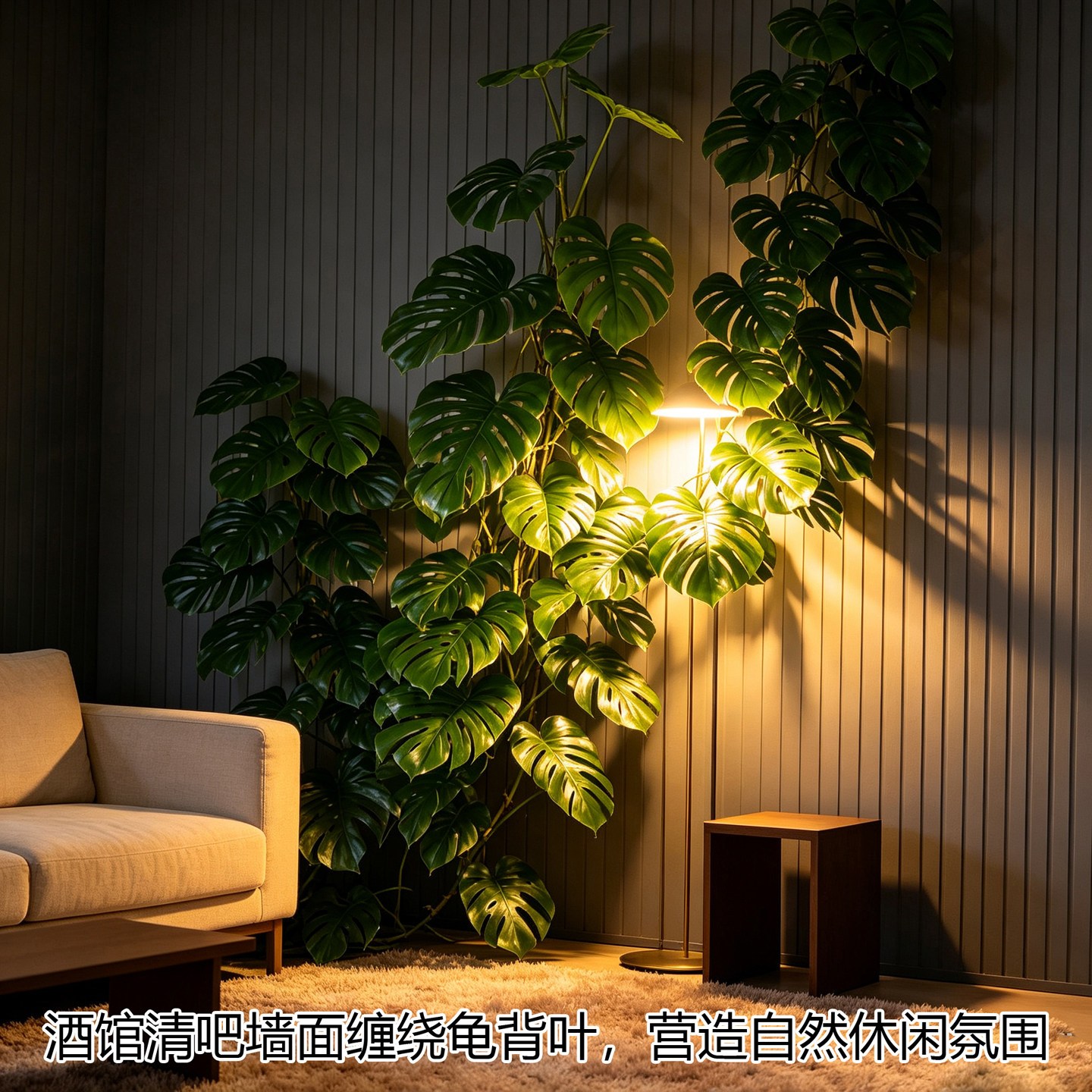 仿真龟背竹藤条墙面遮挡装饰