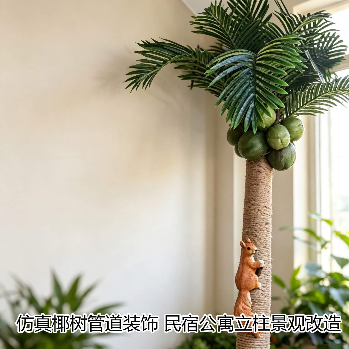 阳台消防管遮丑美化仿真椰子树