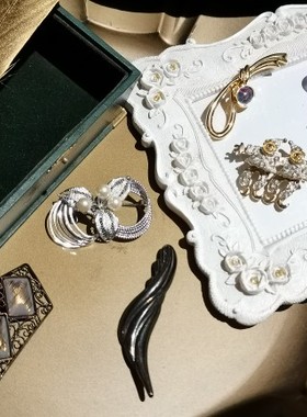 vintage中古回流胸针胸花别针九谷烧琥珀珍珠小丑葡萄古董2.18