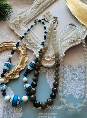 vintage中古项链波西米亚风民族风陶彩蓝色绿色项链颈链4.16