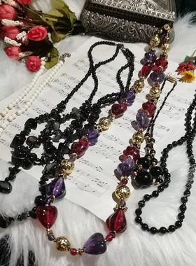 vintage中古回流项链毛衣链多层水晶亚克力琉璃超长项链欧洲8.22