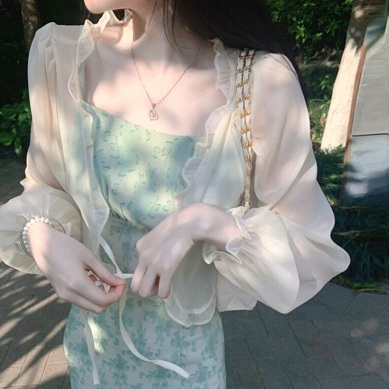 雪纺遮阳开衫薄女式吊带连衣裙配罩衫夏季披肩短马甲夹0529k