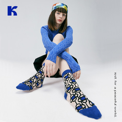 Knapfold克莱因蓝玻璃丝中筒袜女