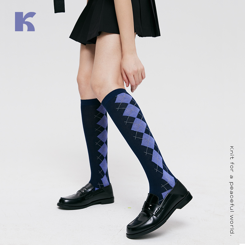 Knapfold石凯同款学院风春秋显瘦格纹高筒袜小腿袜JK女复古纯棉