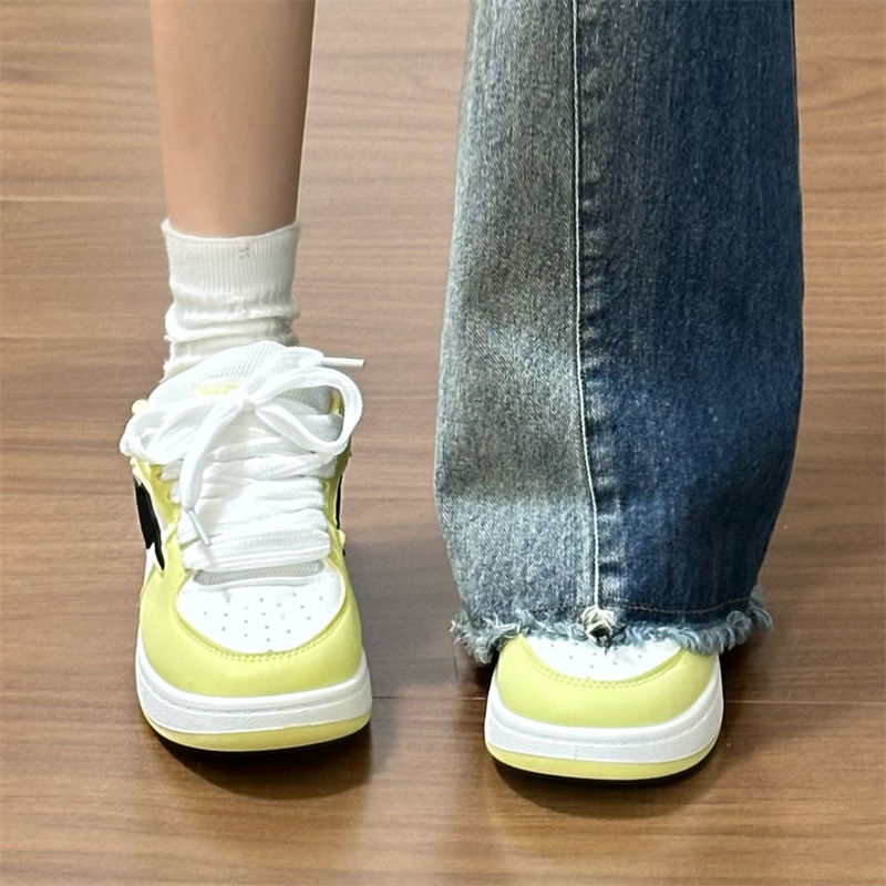 原创黄白黑厚底闪电面包鞋女ins大舌头防滑休闲鞋运动通勤滑板鞋