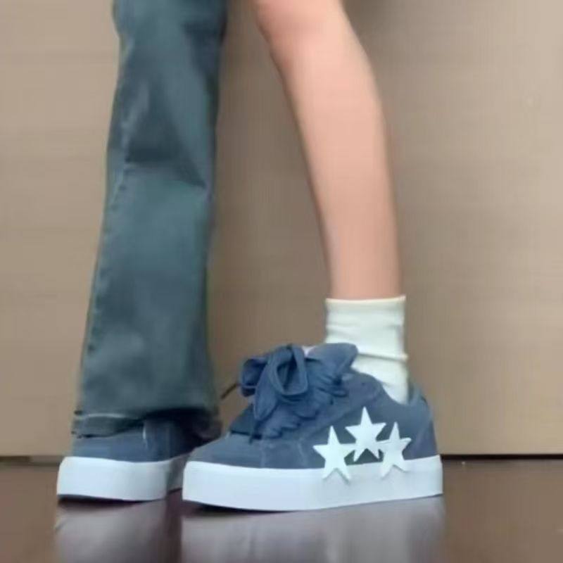 原创白蓝色星星面包鞋女ins配阔腿裤板鞋增高复古不累脚休闲鞋子
