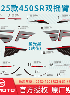 春风原厂 25款450SR贴花贴纸左右护板拉花黑红色版画原车护罩车贴