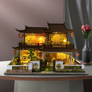 diy小屋西溪花间古风木质房子手工拼装建筑微缩模型别墅毕业礼物