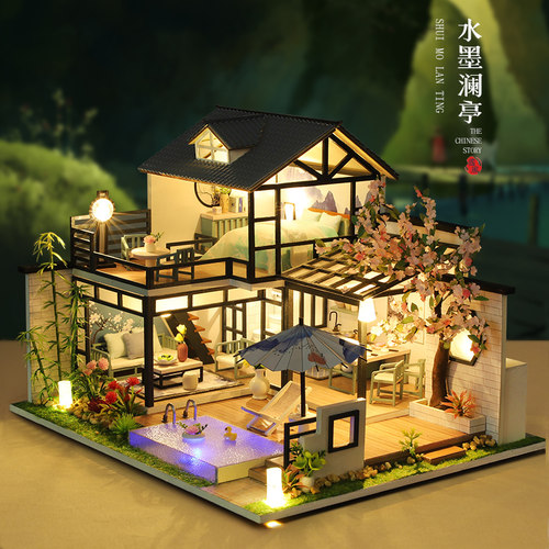 新中式复古风建筑模型手工拼装