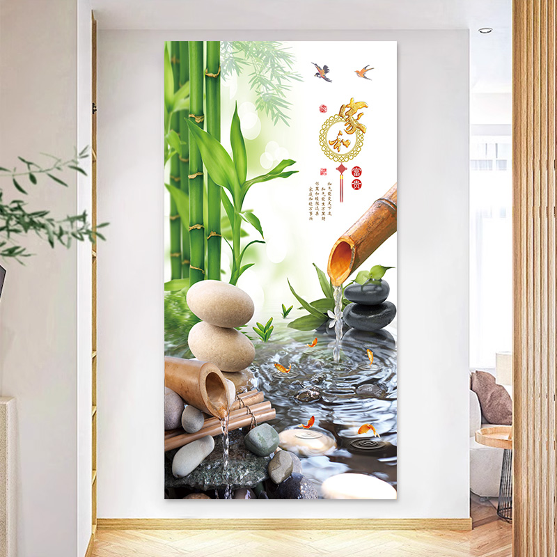 新中式入户玄关装饰画2025年新款高端走廊贴画客厅3d立体墙纸壁画图片