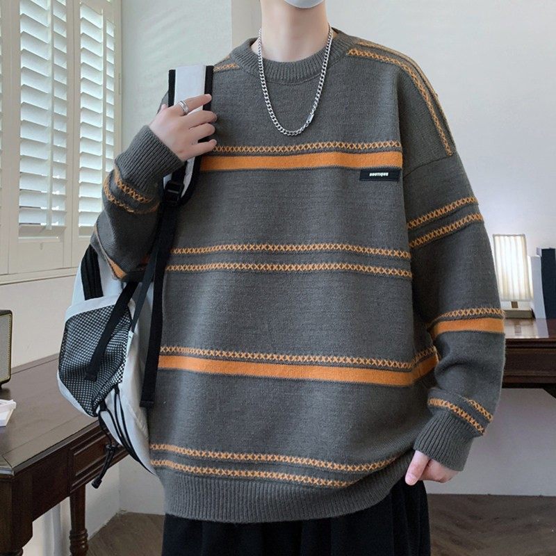 慵懒风潮牌宽松条纹毛衣男士高级感秋冬季加厚保暖线衣打底针织衫,运动服/休闲服装,跑步套装,淘宝优惠券,粉丝福利购,淘宝优惠卷