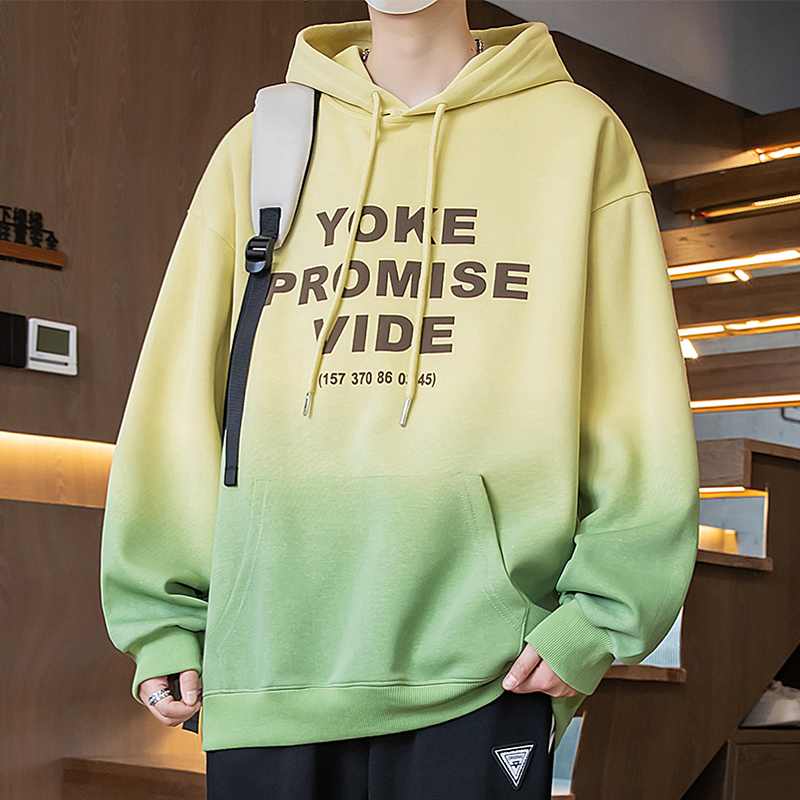 渐变连帽卫衣男春秋季休闲潮牌青少年套头上衣服宽松潮流帅气外套