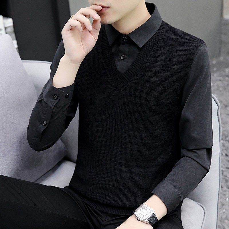 假两件毛衣男士秋冬季潮流休闲帅气衬衫领打底针织衫加厚假领线衣,户外/登山/野营/旅行用品,作训外套/套装/野战套装,淘宝优惠券,粉丝福利购,淘宝优惠卷