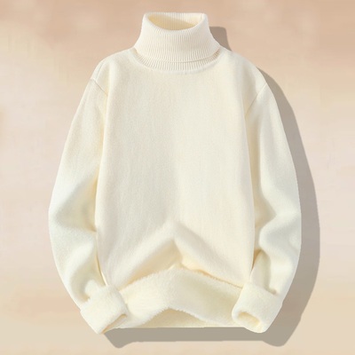 打底高领毛衣男士羊毛衫秋冬季内搭线衣加绒加厚白色一体绒针织衫