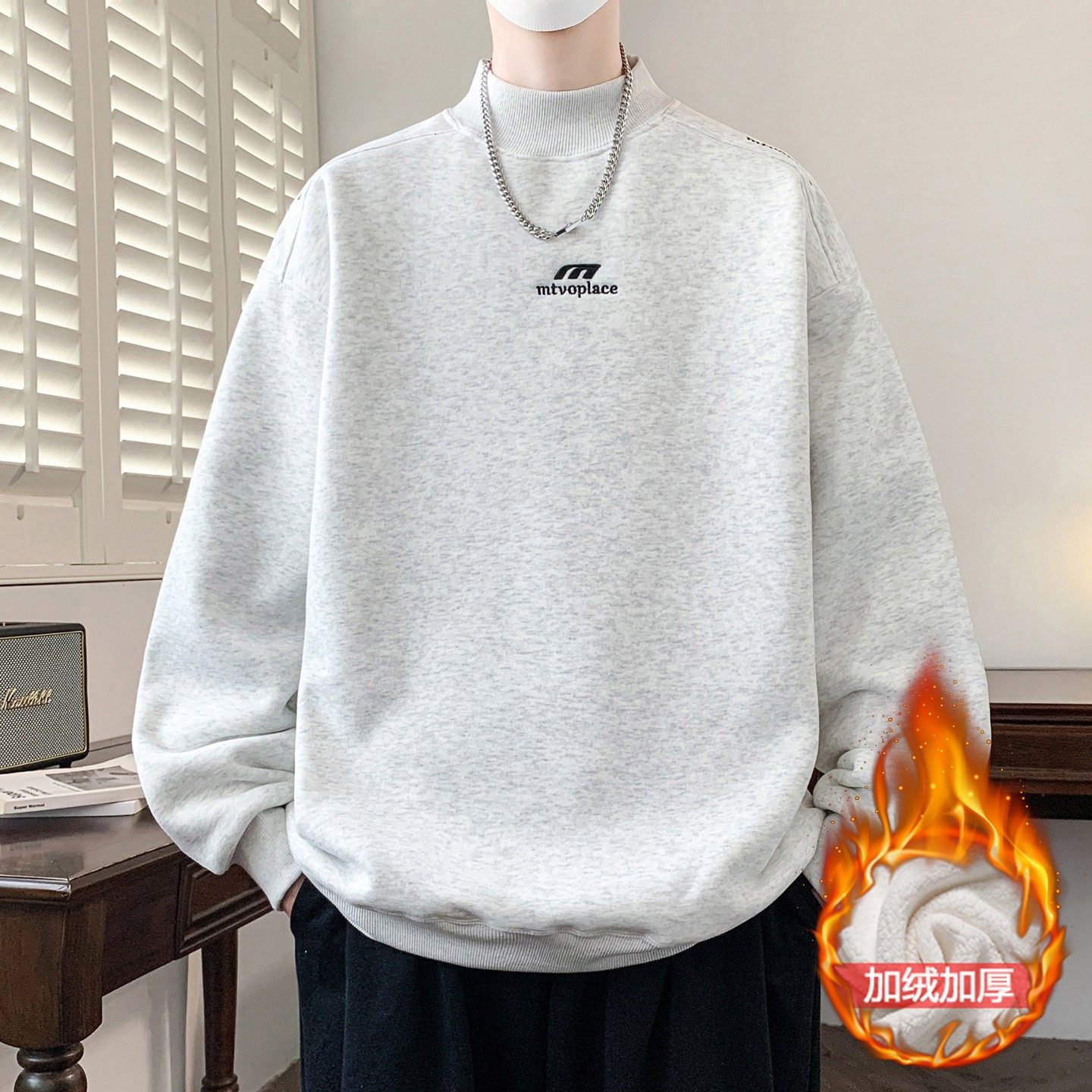 秋冬季半高领卫衣男孩初中学生加绒加厚打底衫青少年大童冬装上衣,运动服/休闲服装,跑步套装,淘宝优惠券,粉丝福利购,淘宝优惠卷