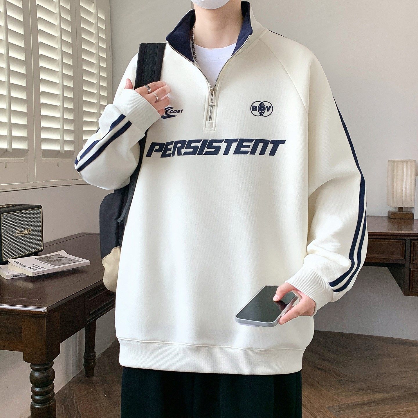 半拉链潮牌宽松立领卫衣男春秋季长袖T恤青少年帅气男生秋装外套,运动/瑜伽/健身/球迷用品,篮球服,淘宝优惠券,粉丝福利购,淘宝优惠卷