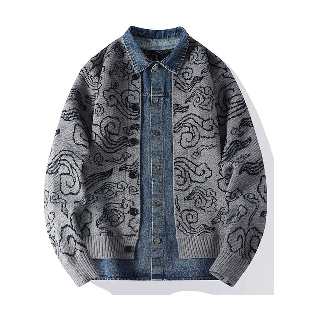 假两件牛仔开衫毛衣2025男春秋季新款青年时尚潮流百搭针织衫外套,户外/登山/野营/旅行用品,作训外套/套装/野战套装,淘宝优惠券,粉丝福利购,淘宝优惠卷